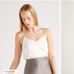Quince Ivory Satin V-Neck Cami Top